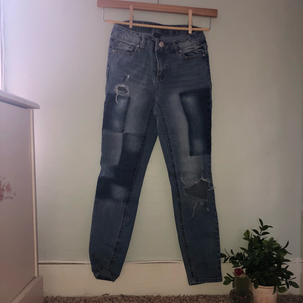 color blocked denim jeans